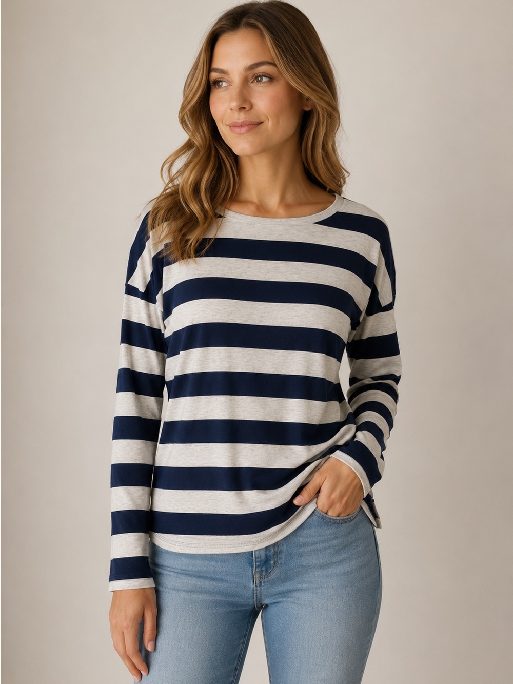 OLD NAVY Striped Navy and Cream Long-Sleeve Women's S Sweater Top